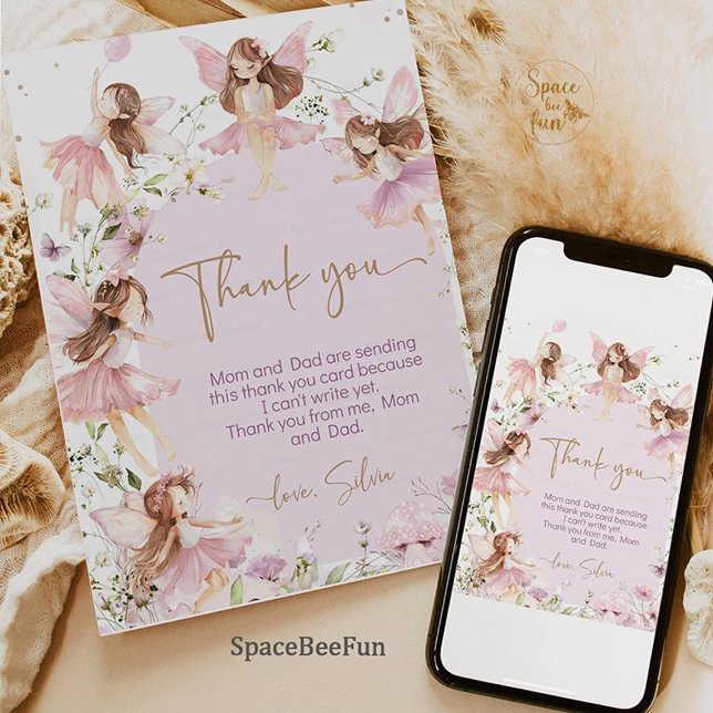 Tarjeta De Agradecimiento Fairy Birthday Party (fairy birthday invitation,thank you cards,garden boho birthday invite, pink fairy birthday invite, e)