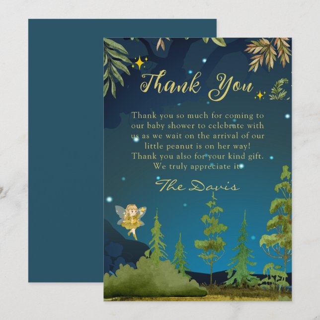 Tarjeta De Agradecimiento Fairy Enchanted Forest Baby Shower Gracias (Anverso / Reverso)
