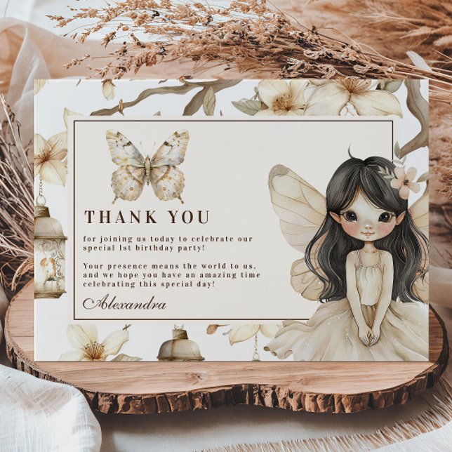 Tarjeta De Agradecimiento Fairy First Birthday Woodland Floral (Subido por el creador)