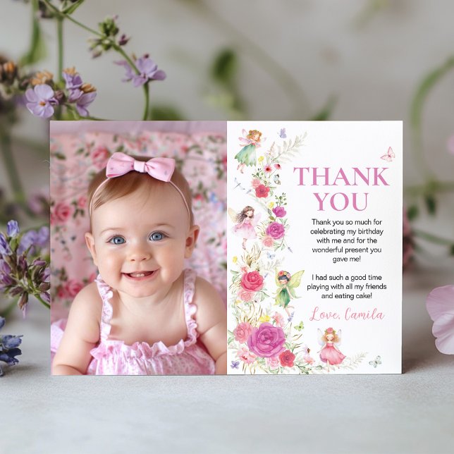 Tarjeta De Agradecimiento Fairy Floral Birday Photo Thank You Card (Subido por el creador)