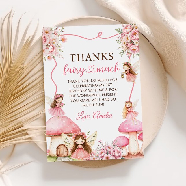 Tarjeta De Agradecimiento Fairy Floral Girls 1st Birthday Party (Subido por el creador)