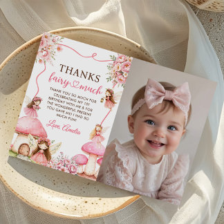 Tarjeta De Agradecimiento Fairy Floral Girls 1st Birthday Party Photo