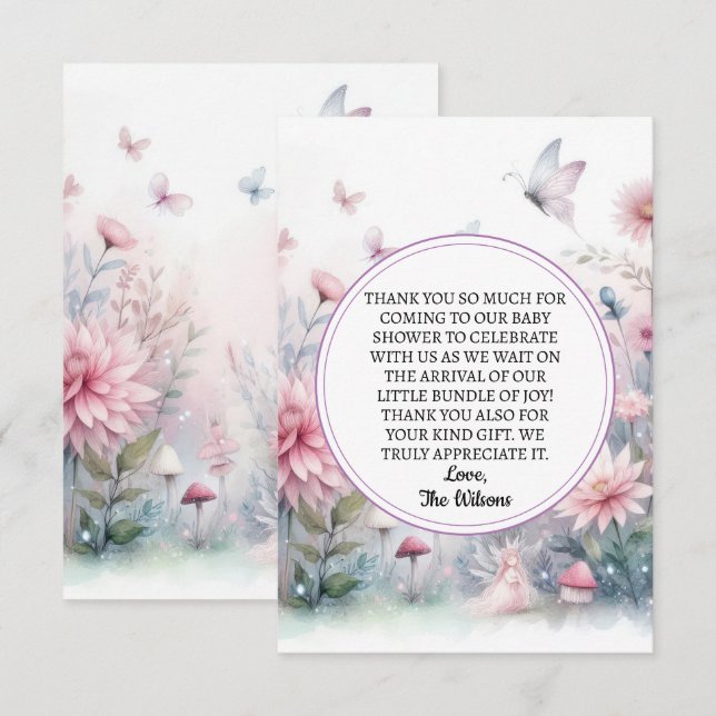 Tarjeta De Agradecimiento Fairy Garden Baby Shower (Anverso / Reverso)