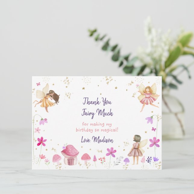 Tarjeta De Agradecimiento Fairy Garden Floral Birday (Anverso de pie)