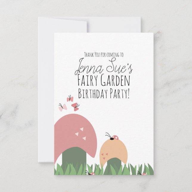 Tarjeta De Agradecimiento Fairy Garden Mushrooms Ladybugs Butterflies (Anverso)