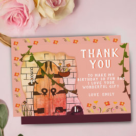 Tarjeta De Agradecimiento Fairy Tale Door Flower Drawing Chica Cumpleaños