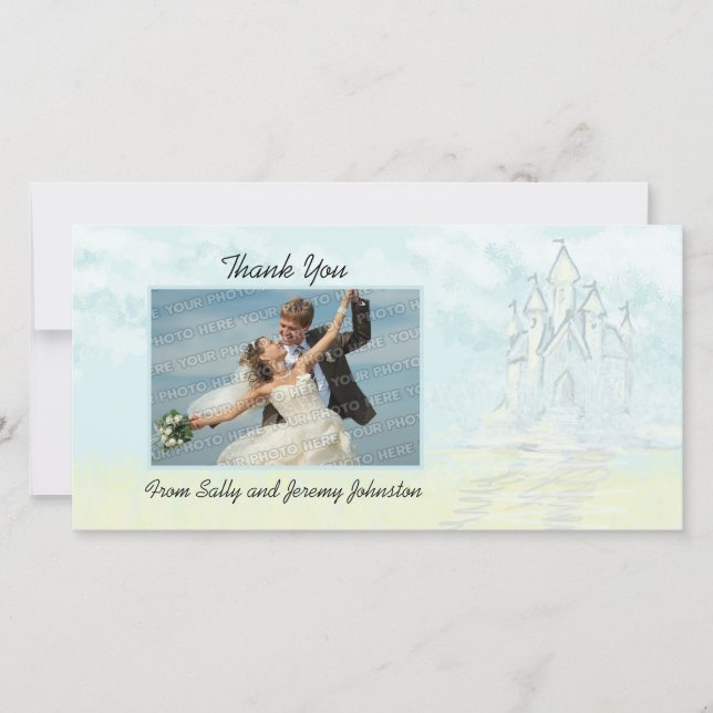 Tarjeta De Agradecimiento Fairy Tale Sand Castle Beach Wedding Gracias (Anverso)