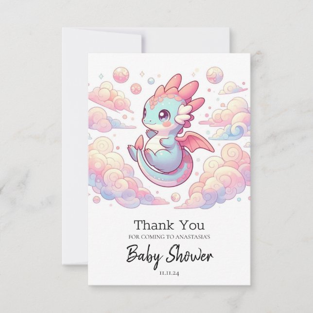 Tarjeta De Agradecimiento Fairytale Dragon Baby Shower (Anverso)
