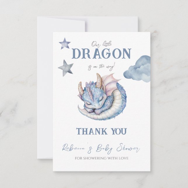 Tarjeta De Agradecimiento Fairytale Dreamy Blue Dragon Baby Shower (Anverso)