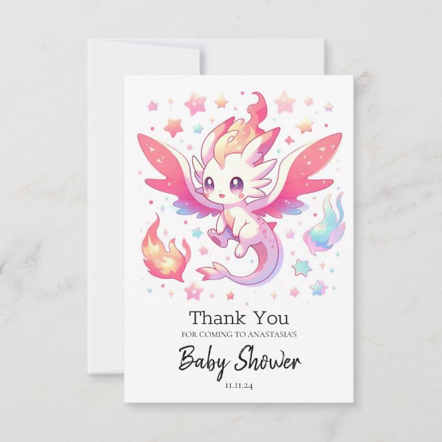 Tarjeta De Agradecimiento Fairytale Fiery Dragon Baby Shower (Anverso)