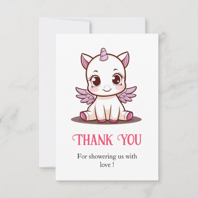 Tarjeta De Agradecimiento Fairytale Lovely Unicorn Baby Shower (Anverso)