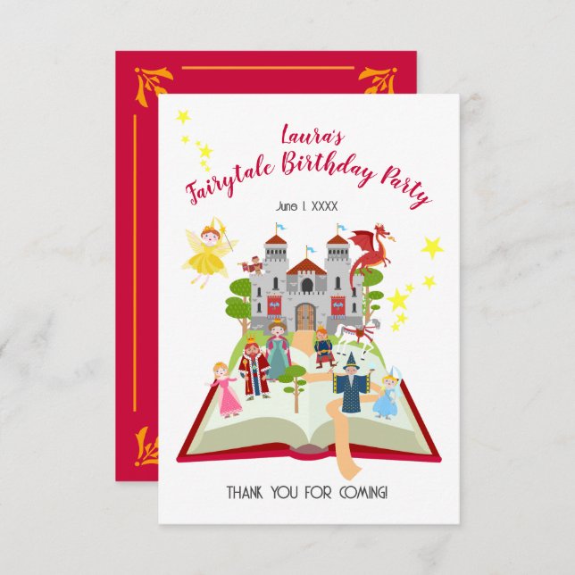 Tarjeta De Agradecimiento Fairytale Stories Chica fiesta de cumpleaños (Anverso / Reverso)