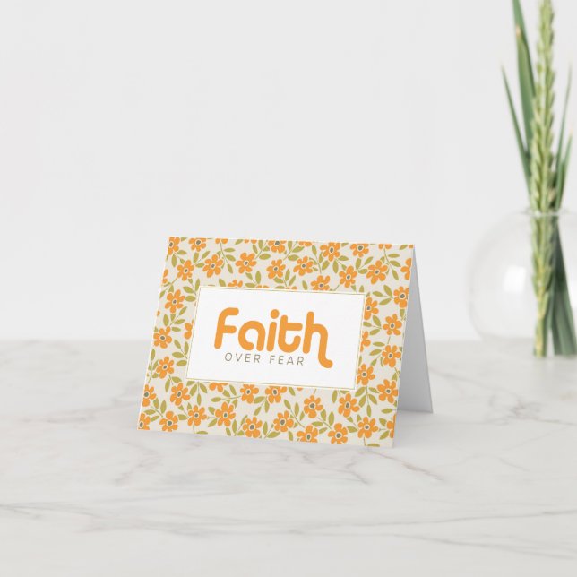 Tarjeta De Agradecimiento Faith Over Fear Naranja Floral Notecard (Anverso)
