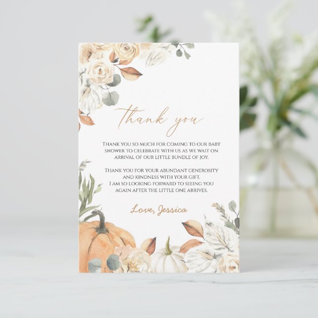Tarjeta De Agradecimiento Fall Baby Shower Gracias Cartas de gabinete (Anverso de pie)