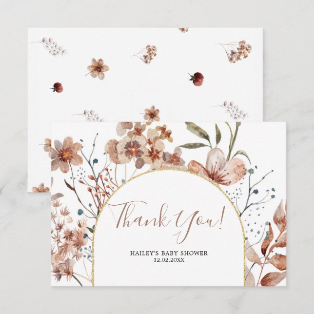 Tarjeta De Agradecimiento Fall Boho Baby Shower Gracias Card (Anverso / Reverso)