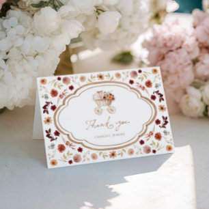 Tarjeta De Agradecimiento Fall Burgundy Floral Baby Shower Gracias