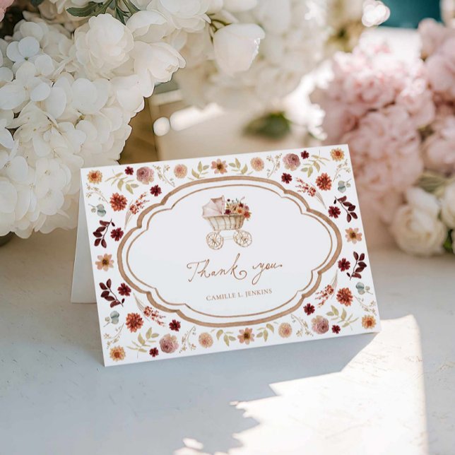 Tarjeta De Agradecimiento Fall Burgundy Floral Baby Shower Gracias (Fall Burgundy Terracotta Floral Baby Shower Thank you card)