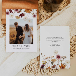 Tarjeta De Agradecimiento Fall Burgundy Floral Boho Boda Foto