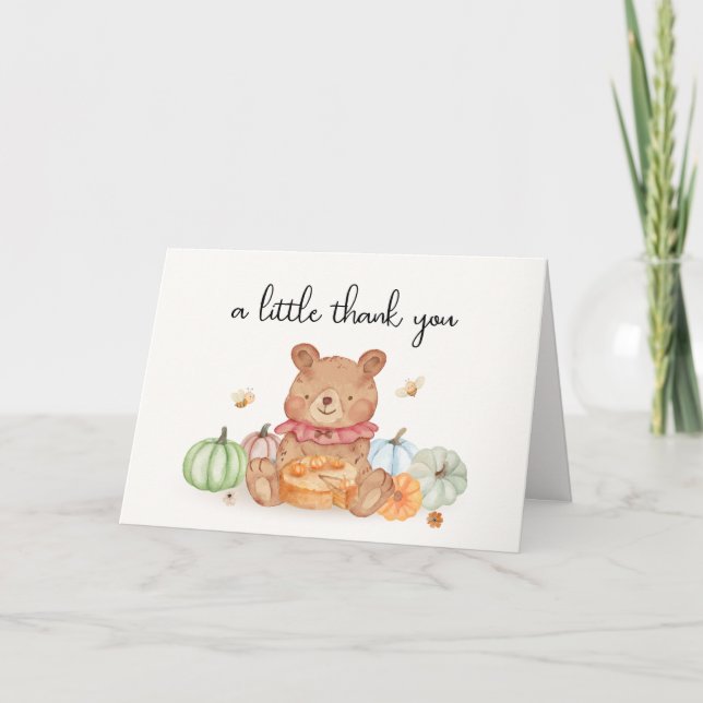 Tarjeta De Agradecimiento Fall Cutie Pumpkin Pie Teddy Bear Baby Shower (Anverso)
