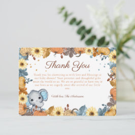 Tarjeta De Agradecimiento Fall Elephant Pumpkin Baby Shower Gracias