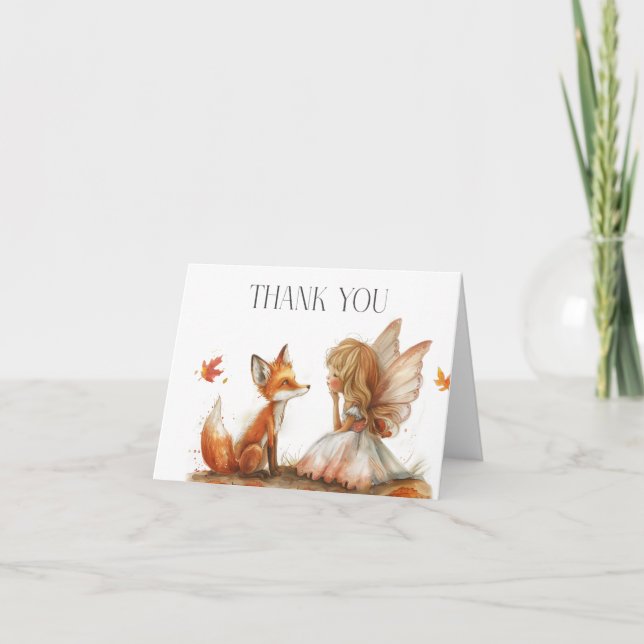 Tarjeta De Agradecimiento Fall Fairy First Birday Gracias con un Fox (Anverso)