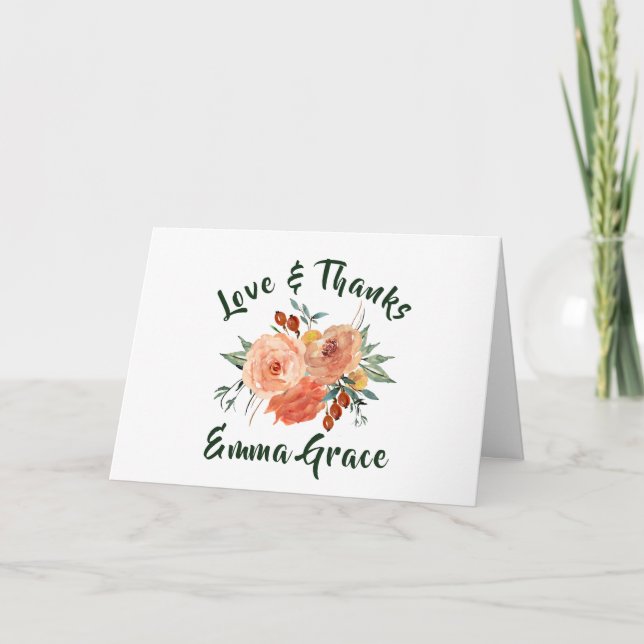 Tarjeta De Agradecimiento Fall Floral Bridal Shower Thank You Card (Anverso)