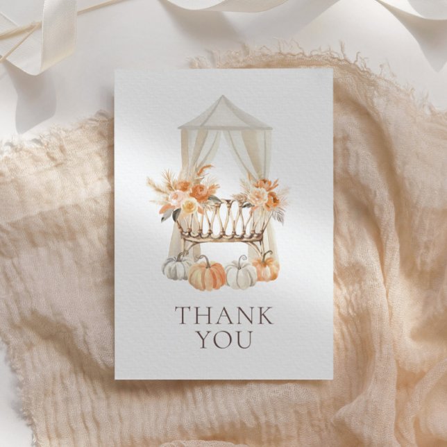Tarjeta De Agradecimiento Fall Floral Pumpkin Baby Shower (Subido por el creador)