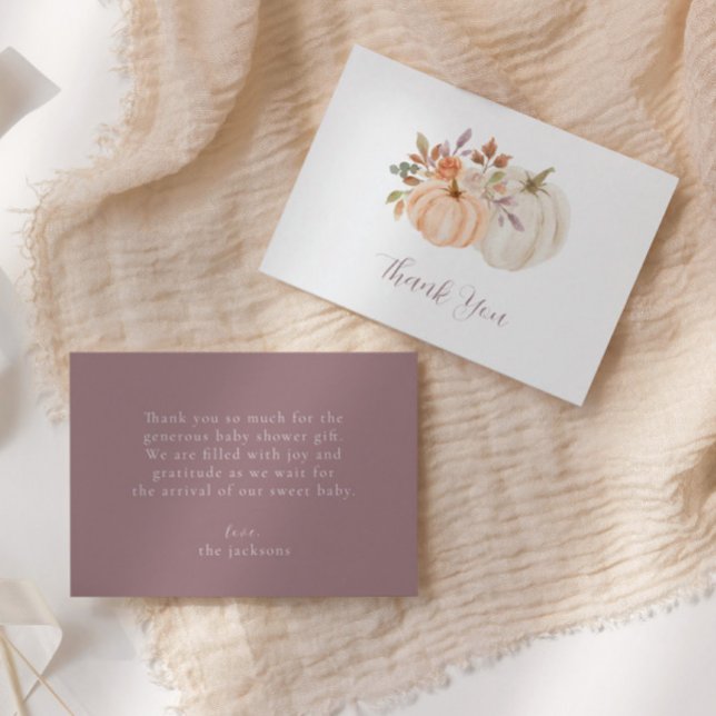 Tarjeta De Agradecimiento Fall Floral Pumpkin Baby Shower (Subido por el creador)