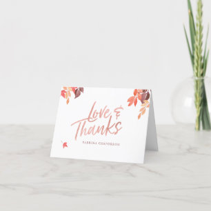 Tarjeta De Agradecimiento Fall Foliage Rosa Oro Amor y Gracias
