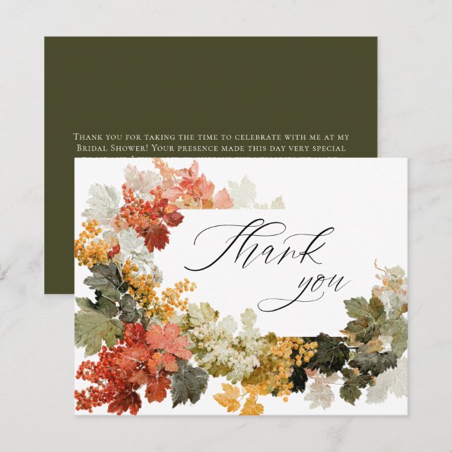 Tarjeta De Agradecimiento Fall in Love Autumn Calligraphy Bridal Shower (Anverso / Reverso)