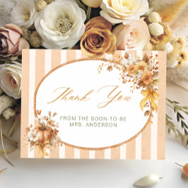 Tarjeta De Agradecimiento Fall in Love Pumpkin Bridal Shower Thank You Card