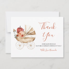 Tarjeta De Agradecimiento Fall In Love Pumpkin Stroller Floral Baby Shower