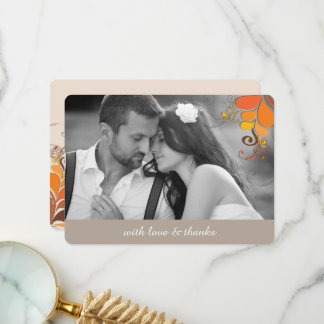 Tarjeta De Agradecimiento Fall Leaves Floral Swirls Boda Gracias Foto