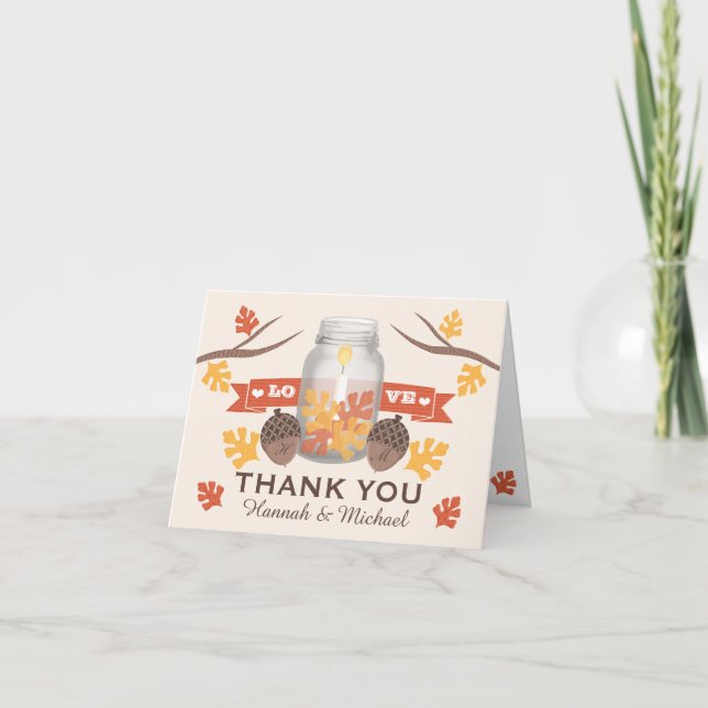 TARJETA DE AGRADECIMIENTO FALL LEAVES MASON JAR BODA GRACIAS (Anverso)