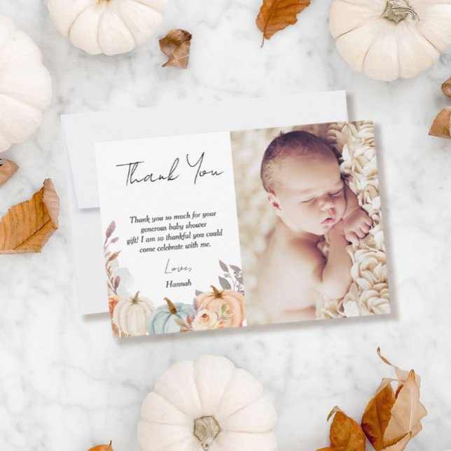 Tarjeta De Agradecimiento Fall Little Pumpkin Baby Shower Photo (Subido por el creador)