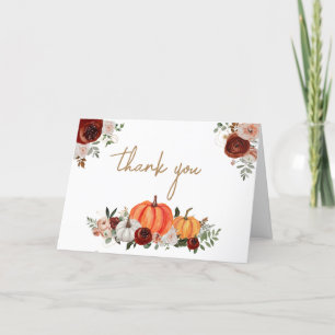 Tarjeta De Agradecimiento Fall Marsala Burgundy Floral Pumpkin Baby Shower