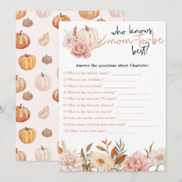 Tarjeta De Agradecimiento Fall Pumpkin Floral Baby Shower Game Card