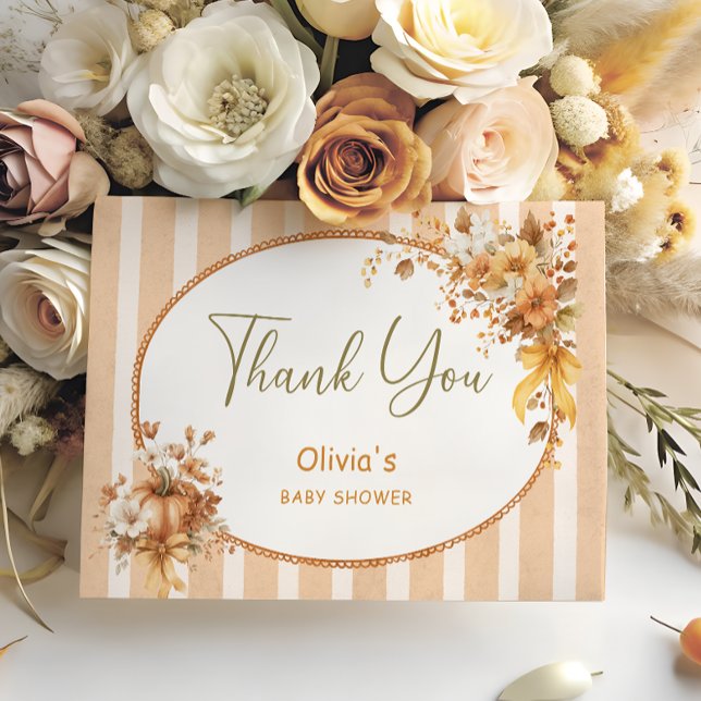 Tarjeta De Agradecimiento Fall Pumpkin Floral Baby Shower Thank You Card (Subido por el creador)