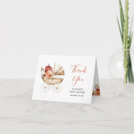 Tarjeta De Agradecimiento Fall Pumpkin Stroller Floral Baby Shower Folded