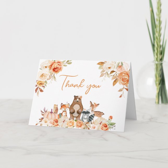 Tarjeta De Agradecimiento Fall Pumpkin Woodland Baby Shower (Anverso)