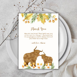 Tarjeta De Agradecimiento Fall Spring Boho Highland Cow Baby Shower
