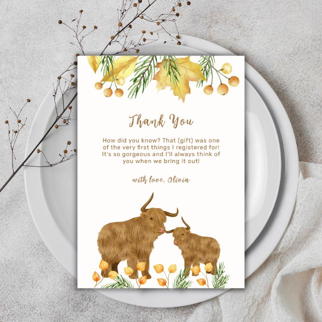 Tarjeta De Agradecimiento Fall Spring Boho Highland Cow Baby Shower (Fall Spring Boho Highland Cow Baby Shower Thank You Card)
