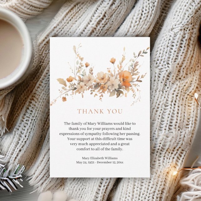 Tarjeta De Agradecimiento Fall Watercolor Floral Funeral Gracias (Subido por el creador)