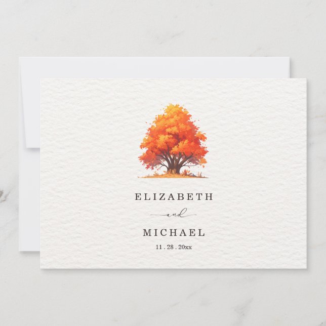 Tarjeta De Agradecimiento Fall Wedding Tree Rustic Autumn Wedding Minimalist (Anverso)