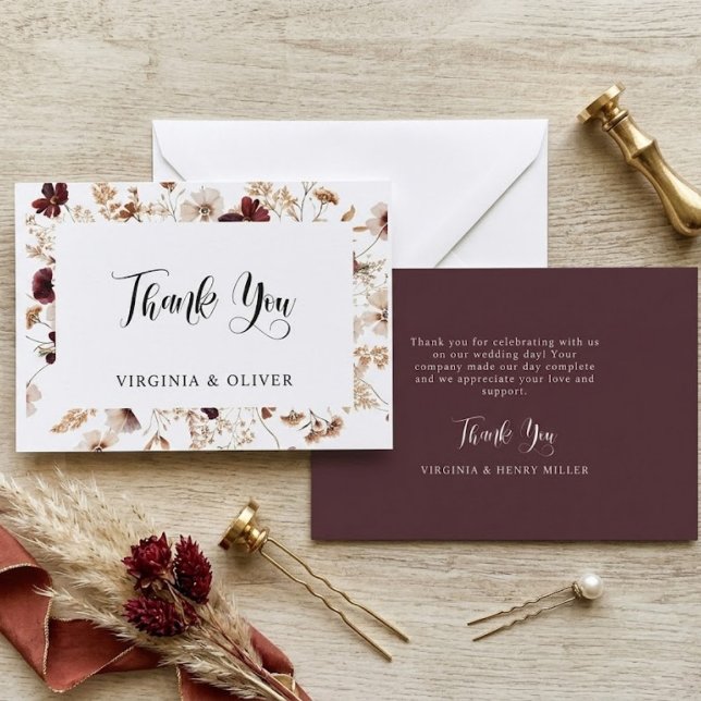 Tarjeta De Agradecimiento Fall Wildflowers Floral Wedding  (Subido por el creador)