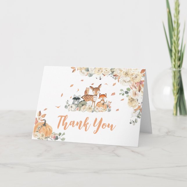 Tarjeta De Agradecimiento Fall Woodland Animals Baby Shower (Anverso)