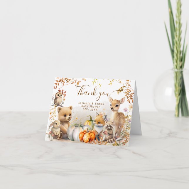 Tarjeta De Agradecimiento Fall Woodland Little Pumpkin Baby Shower (Anverso)