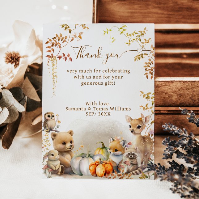 Tarjeta De Agradecimiento Fall Woodland Little Pumpkin Baby Shower (Subido por el creador)
