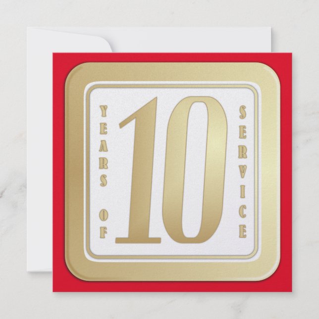 Tarjeta De Agradecimiento FALSO ORO premio del servicio del empleado de 10 (Anverso)