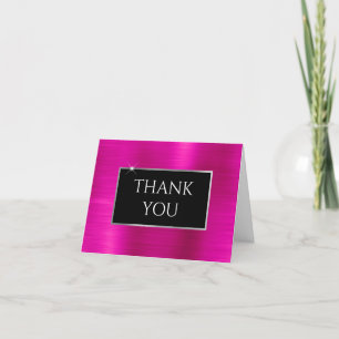 Tarjeta De Agradecimiento Falso rosa caliente hoja de plata y negro